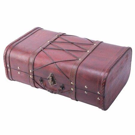 PAISAJE 6.5 x 16 x 10.25 in. Pirate Style Vintage Wooden Luggage with X Design, Cherry PA2484131